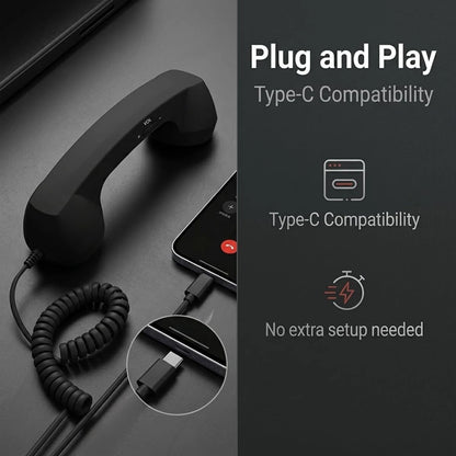 RetroVibe Type-C Retro Phone Handset – Classic Vintage Style Phone Receiver |  Wired Handset Smartphone Microphone Portable Gift PC Tablet Hybrid Work Call Video Conference | Buy 1 Get 1 Free | Only - 799