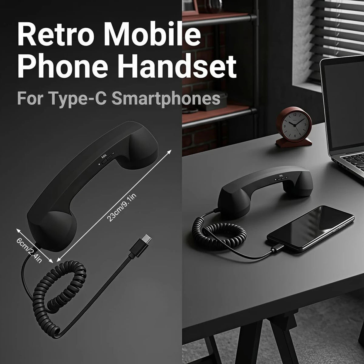 RetroVibe Type-C Retro Phone Handset – Classic Vintage Style Phone Receiver |  Wired Handset Smartphone Microphone Portable Gift PC Tablet Hybrid Work Call Video Conference | Buy 1 Get 1 Free | Only - 799