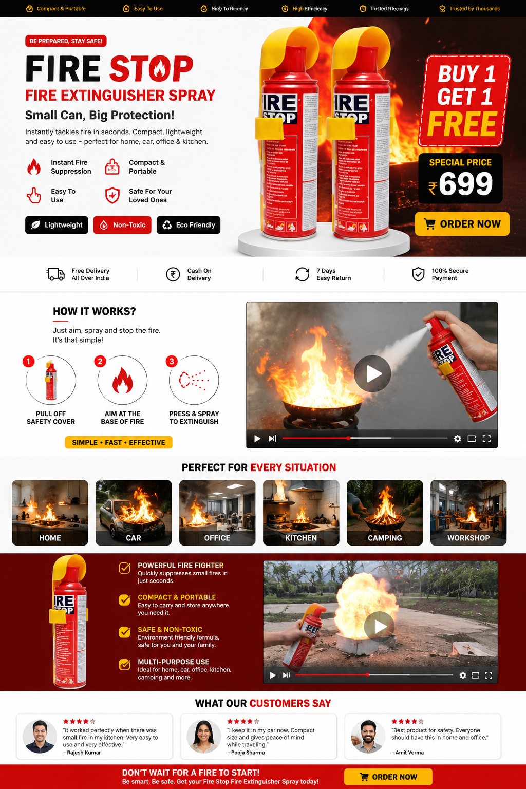 💥FIRESTOP Portable Fire Extinguisher Spray | Quick Fire Protection for Home, Car & Kitchen | Buy 1 Get 1 Free| ONLY ₹698
