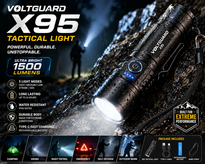 🛡️ VoltGuard X95 – Rechargeable LED Torch | Powerful LED Torch for Home, Travel & Outdoor Use
